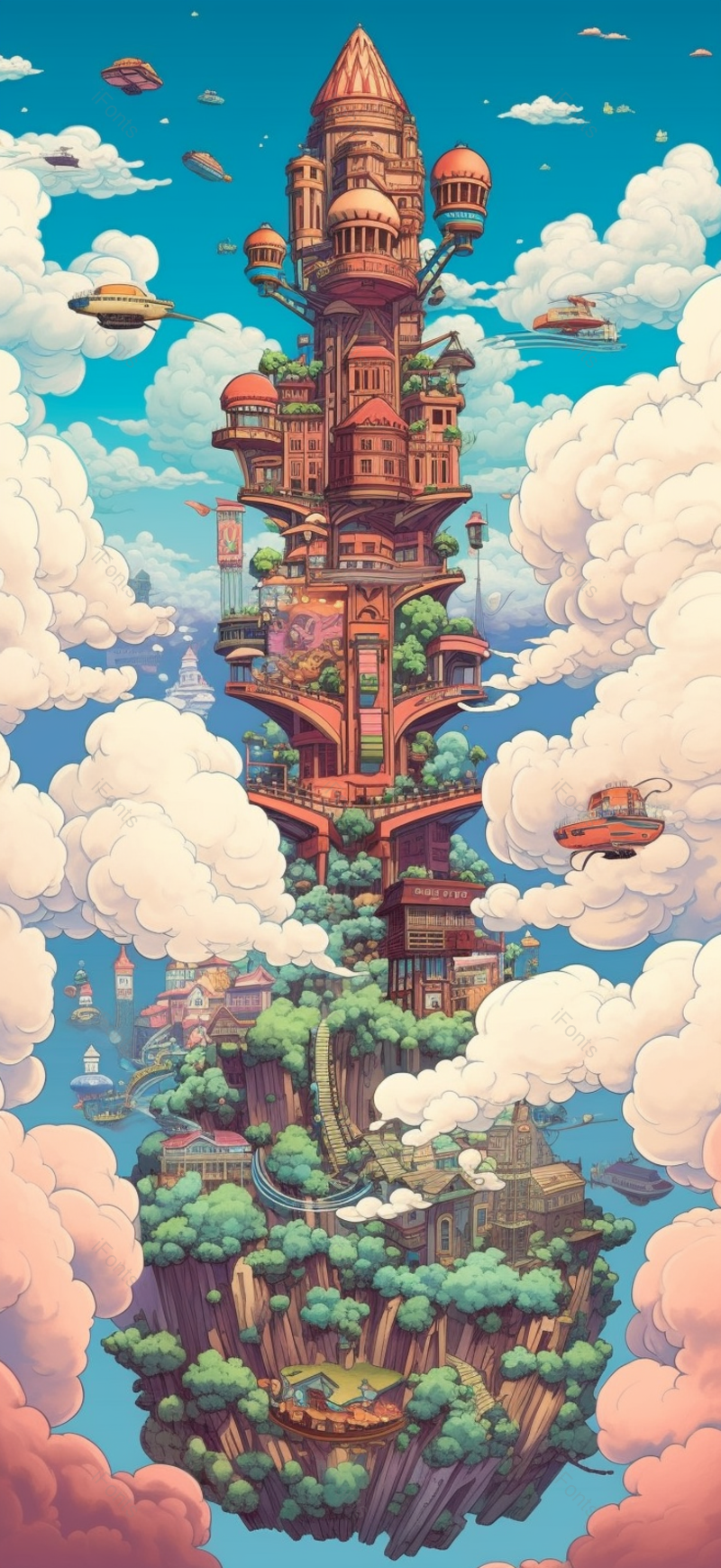 悬浮岛屿六一儿童节游乐园城堡天空云朵梦幻奇幻建筑插画,插画/手绘图,插画/手绘图库,插画/手绘图下载,插画/手绘